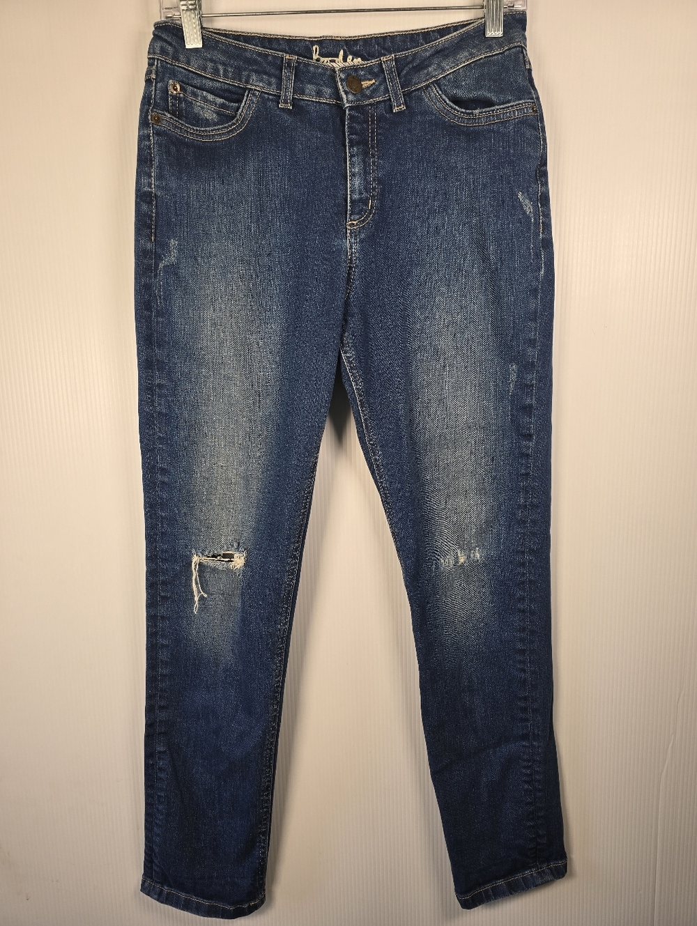 Boden Women's Mid-Blue Distressed Straight Leg High Rise 5 Pocket Jeans Size 6R